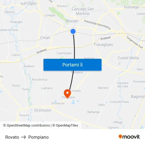 Rovato to Pompiano map