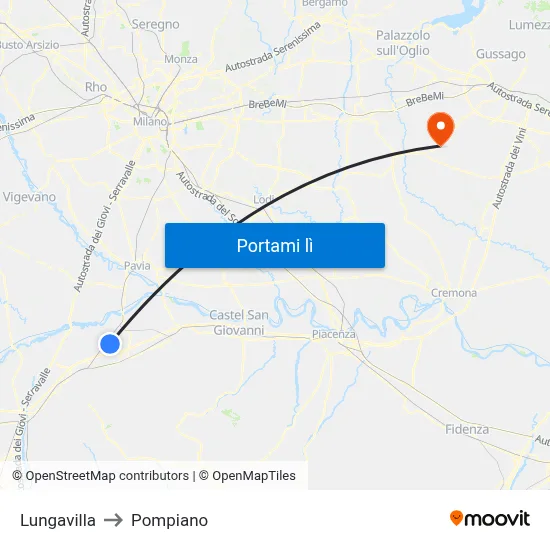Lungavilla to Pompiano map