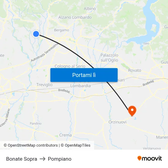 Bonate Sopra to Pompiano map