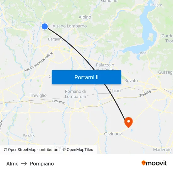Almè to Pompiano map