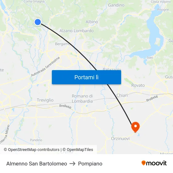 Almenno San Bartolomeo to Pompiano map