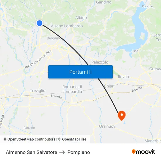 Almenno San Salvatore to Pompiano map