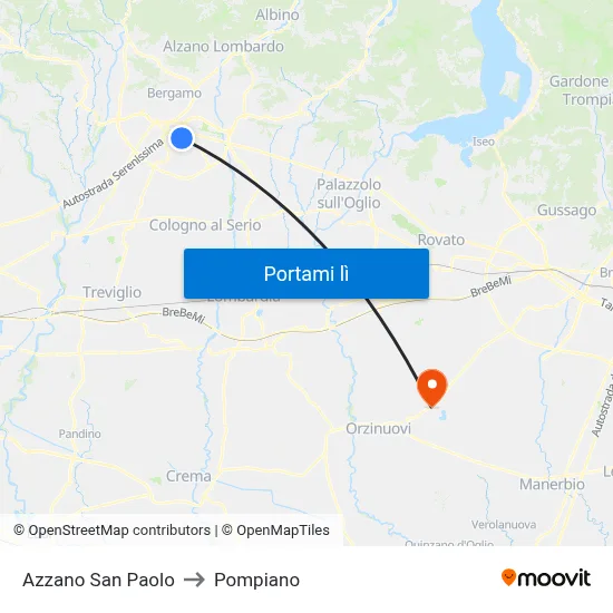Azzano San Paolo to Pompiano map