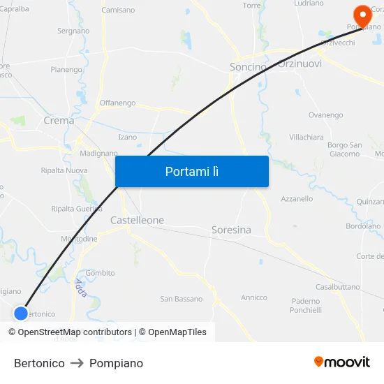 Bertonico to Pompiano map
