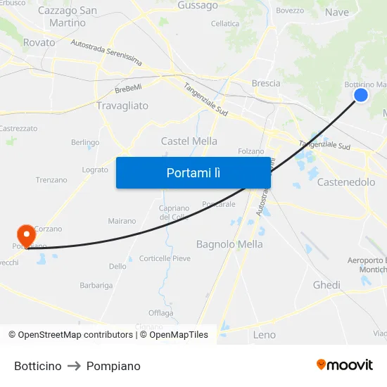 Botticino to Pompiano map