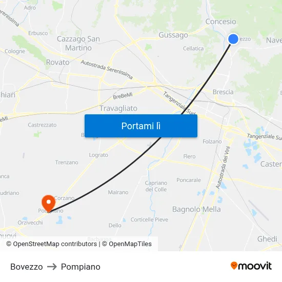 Bovezzo to Pompiano map
