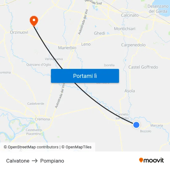 Calvatone to Pompiano map