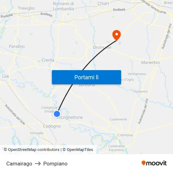 Camairago to Pompiano map