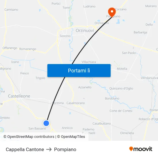 Cappella Cantone to Pompiano map