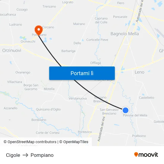 Cigole to Pompiano map