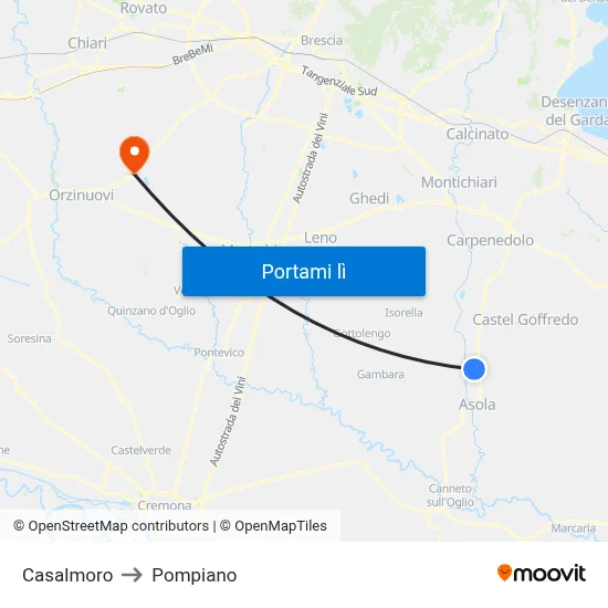 Casalmoro to Pompiano map