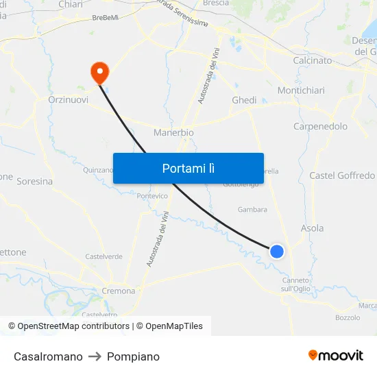 Casalromano to Pompiano map