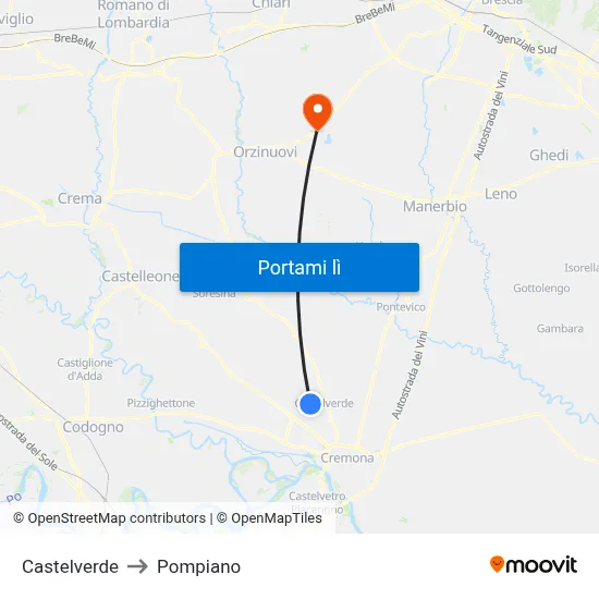Castelverde to Pompiano map