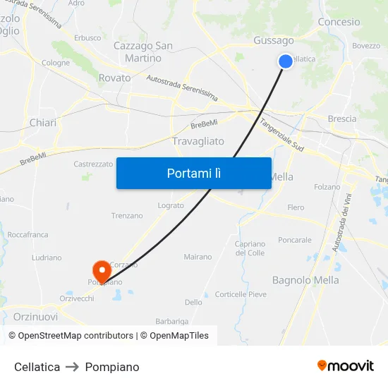 Cellatica to Pompiano map