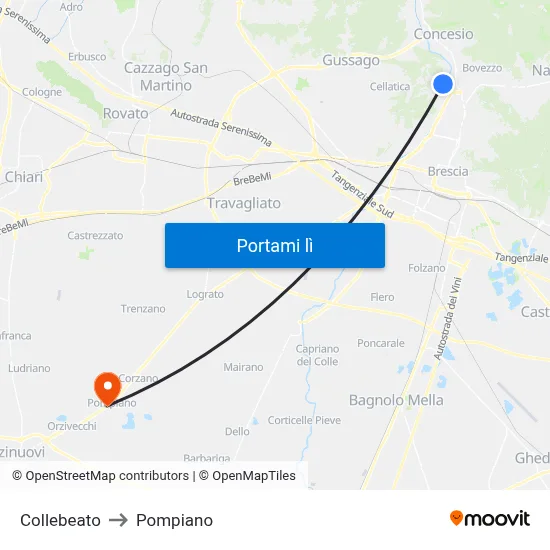 Collebeato to Pompiano map