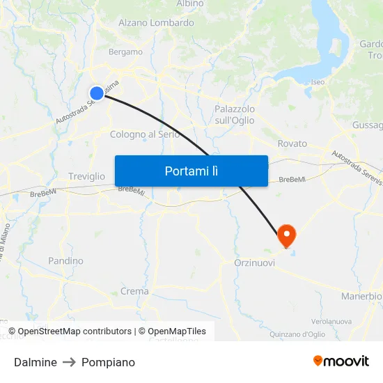 Dalmine to Pompiano map