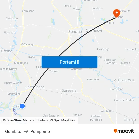Gombito to Pompiano map