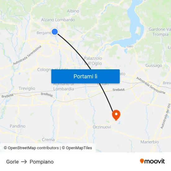 Gorle to Pompiano map