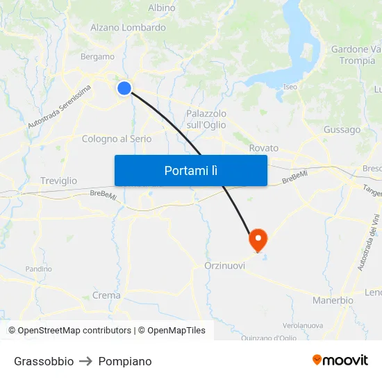 Grassobbio to Pompiano map