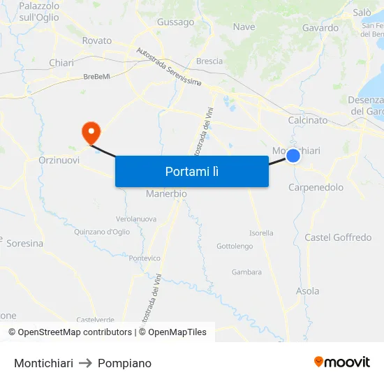 Montichiari to Pompiano map