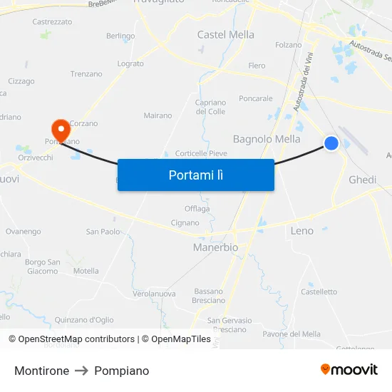 Montirone to Pompiano map