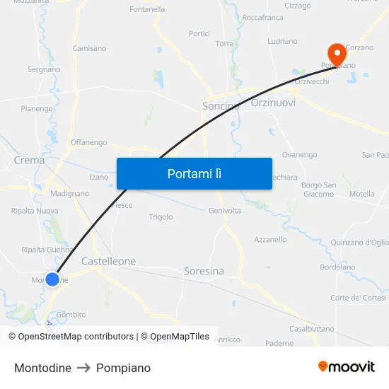 Montodine to Pompiano map