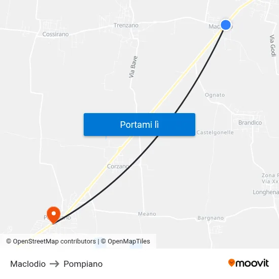 Maclodio to Pompiano map