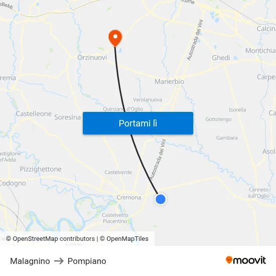 Malagnino to Pompiano map