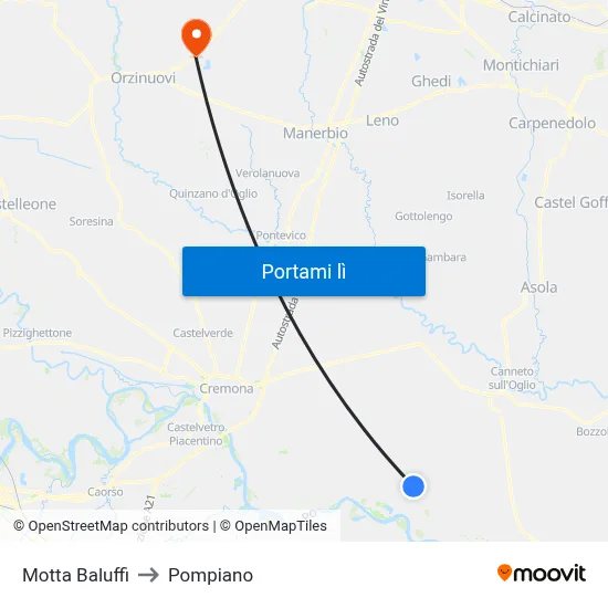 Motta Baluffi to Pompiano map