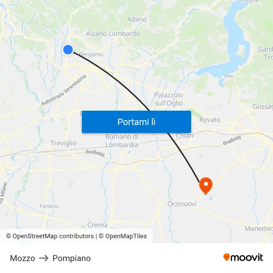 Mozzo to Pompiano map