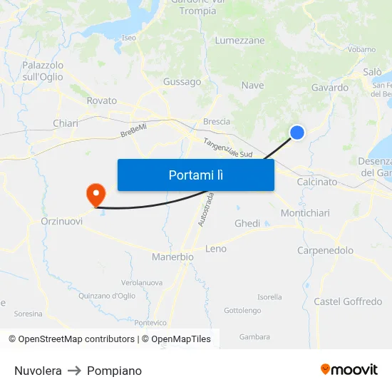 Nuvolera to Pompiano map
