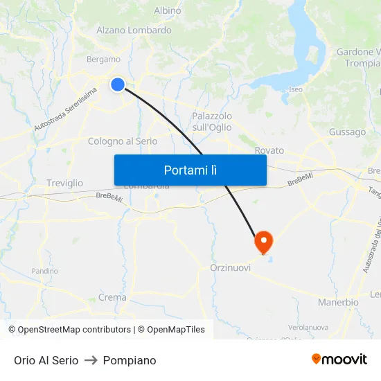 Orio Al Serio to Pompiano map