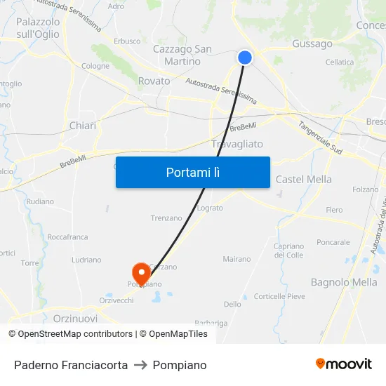 Paderno Franciacorta to Pompiano map