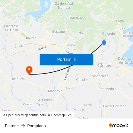 Paitone to Pompiano map