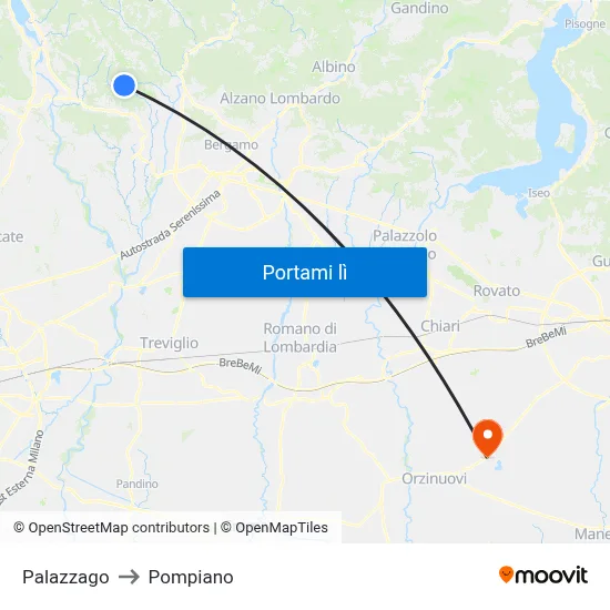 Palazzago to Pompiano map