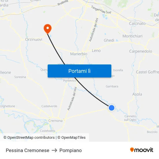 Pessina Cremonese to Pompiano map