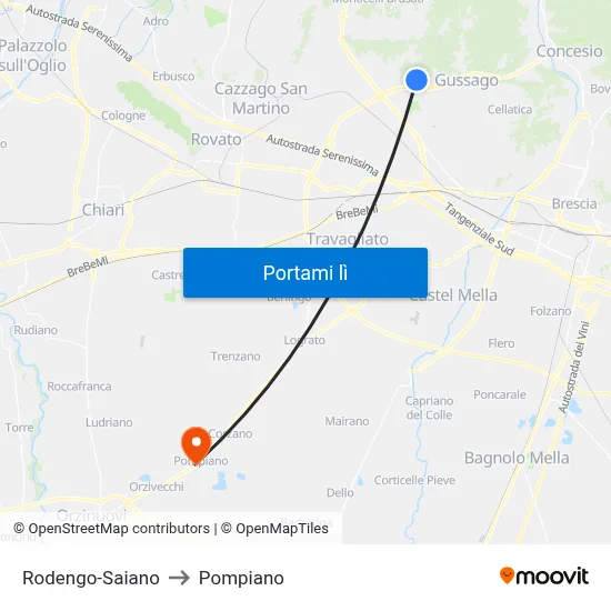 Rodengo-Saiano to Pompiano map