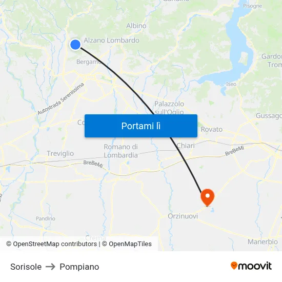 Sorisole to Pompiano map