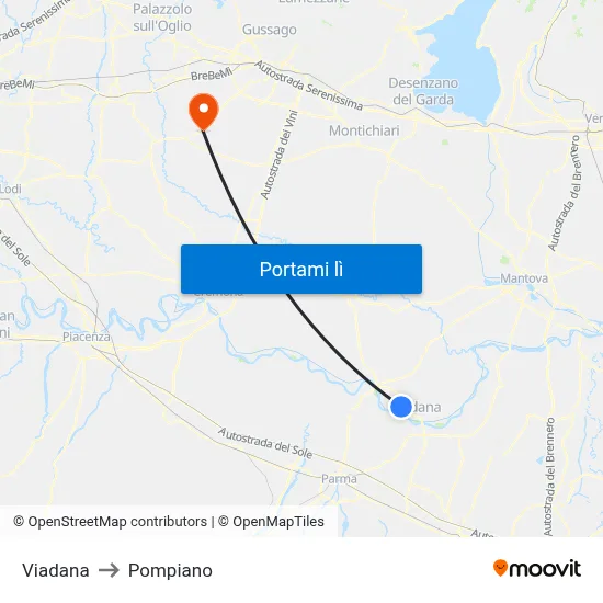 Viadana to Pompiano map