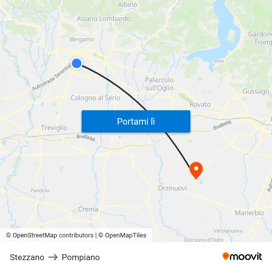 Stezzano to Pompiano map