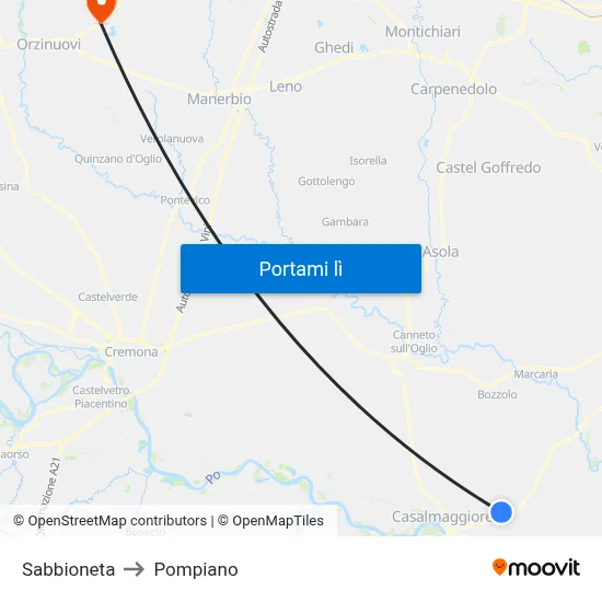 Sabbioneta to Pompiano map