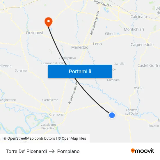Torre De' Picenardi to Pompiano map