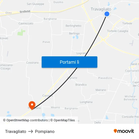 Travagliato to Pompiano map