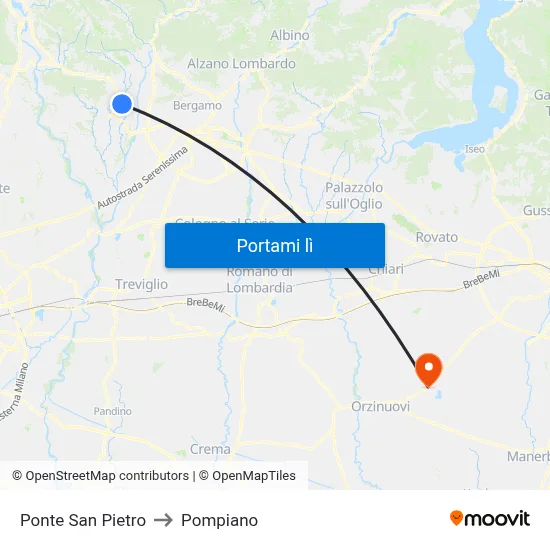 Ponte San Pietro to Pompiano map