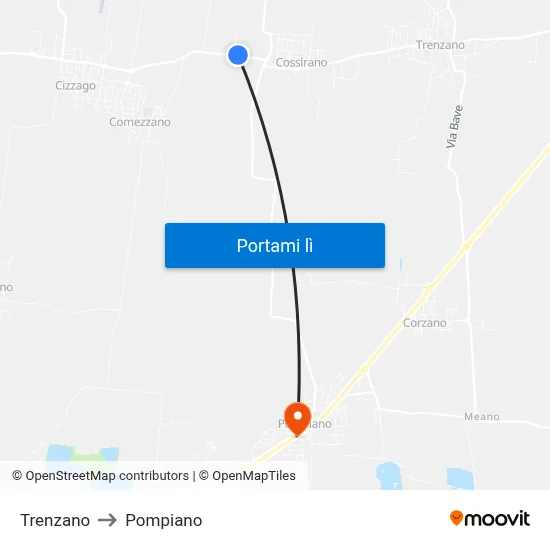 Trenzano to Pompiano map