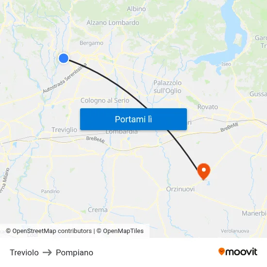 Treviolo to Pompiano map