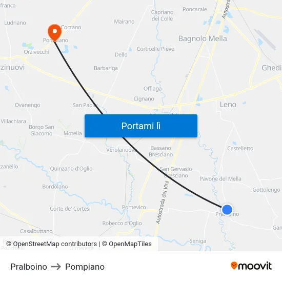 Pralboino to Pompiano map