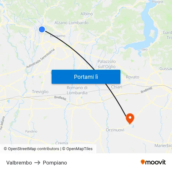 Valbrembo to Pompiano map