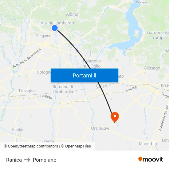 Ranica to Pompiano map
