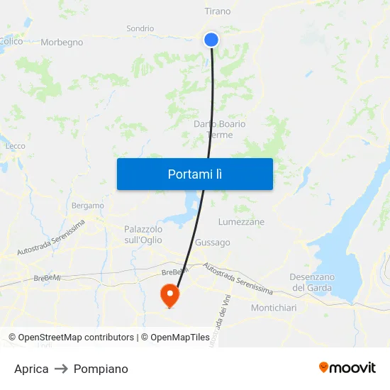 Aprica to Pompiano map